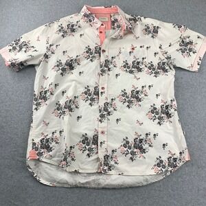 7Diamonds Button Down Shirt Mens XL White Floral Short Sleeve Cotton Blend